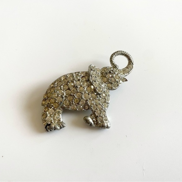 Antique Vintage Pave Rhinestone Art Deco / Nouveau Elephant Pot Metal B… - Picture 5 of 6